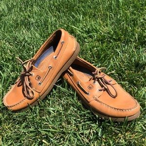Worn twice light brown leather Sperry’s